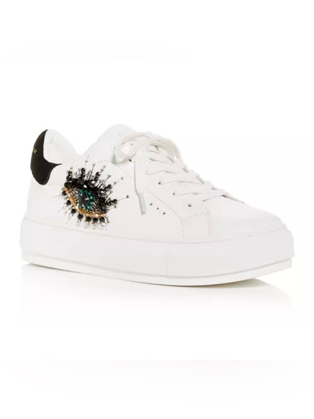 Kurt Geiger White Leather Platform Sneaker with Beaded Eye Motif